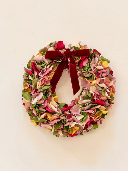 Green, Plum & Pink Crepe Paper Wreath 30cm