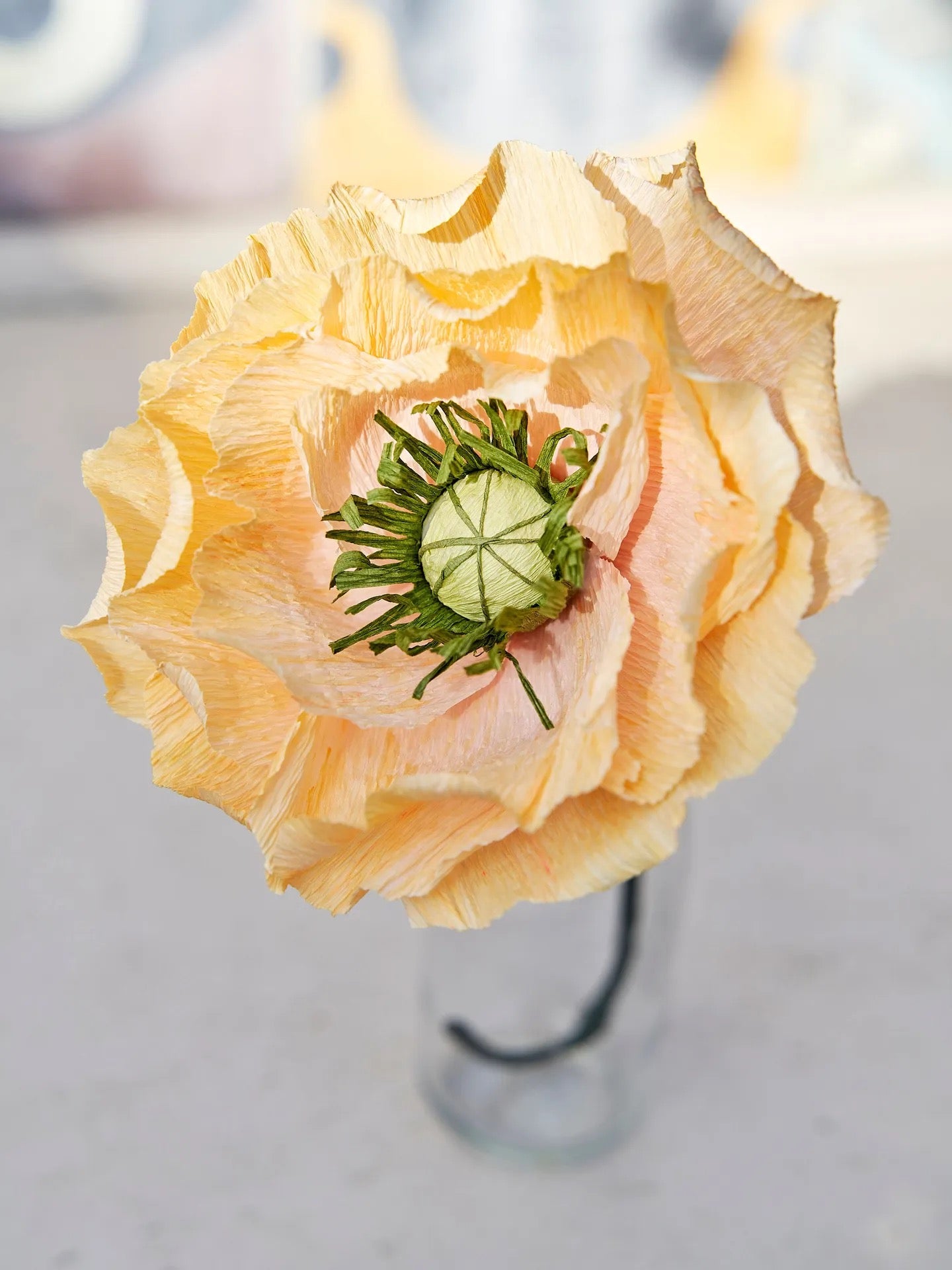Yellow & Pink Crepe Paper Poppy