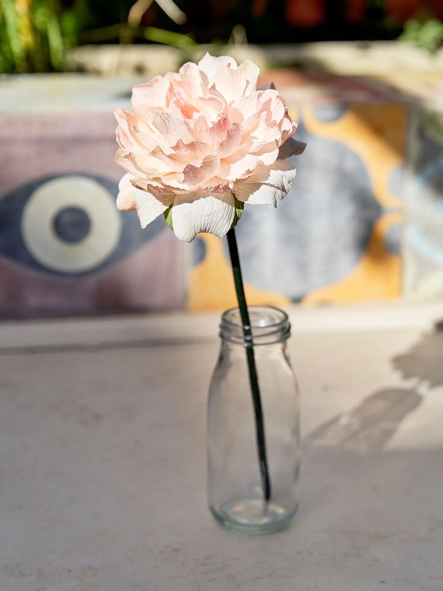 Soft Pink Crepe Paper Peony Flower