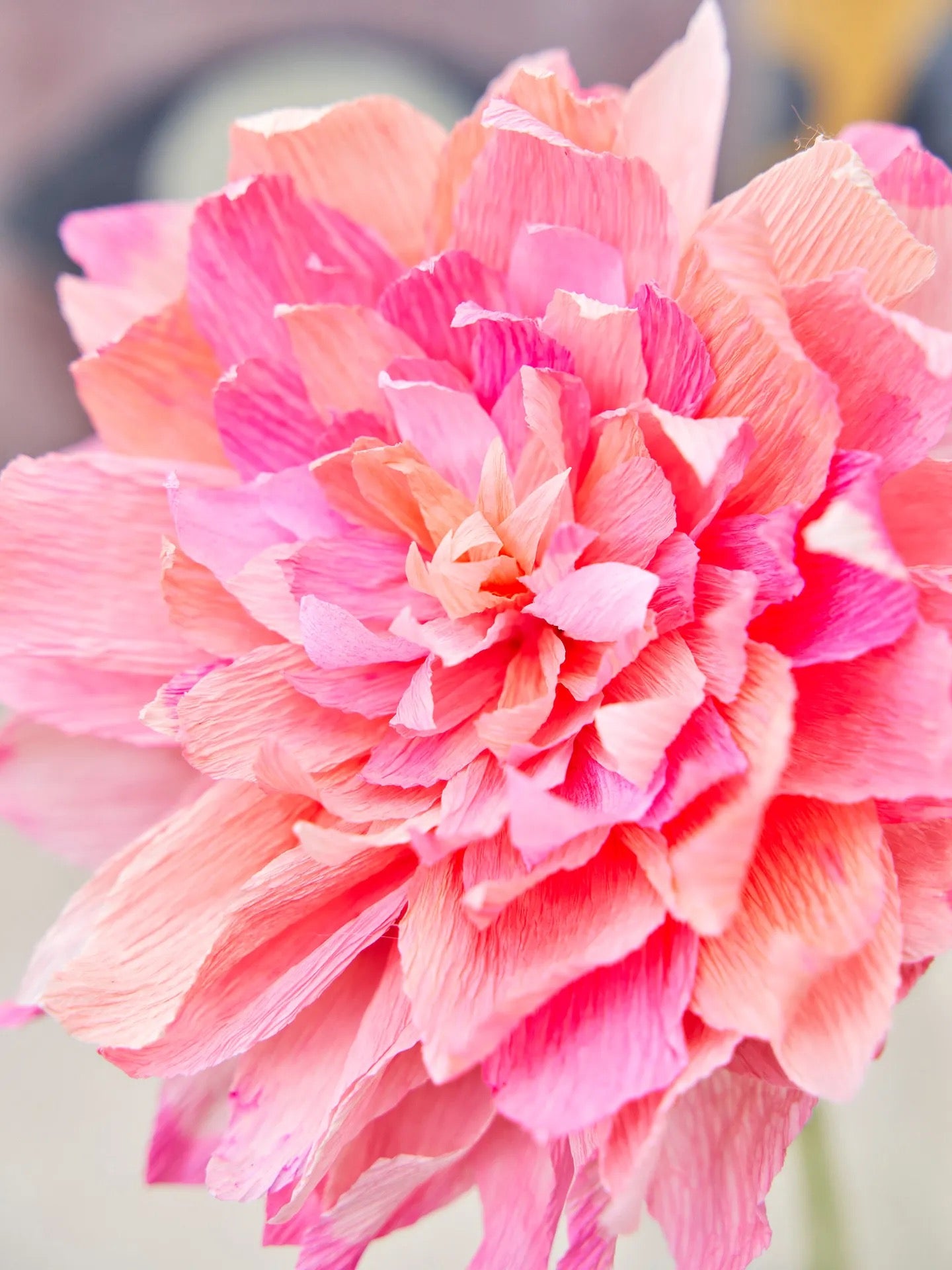 Pink & Orange Crepe Paper Dahlia Flower
