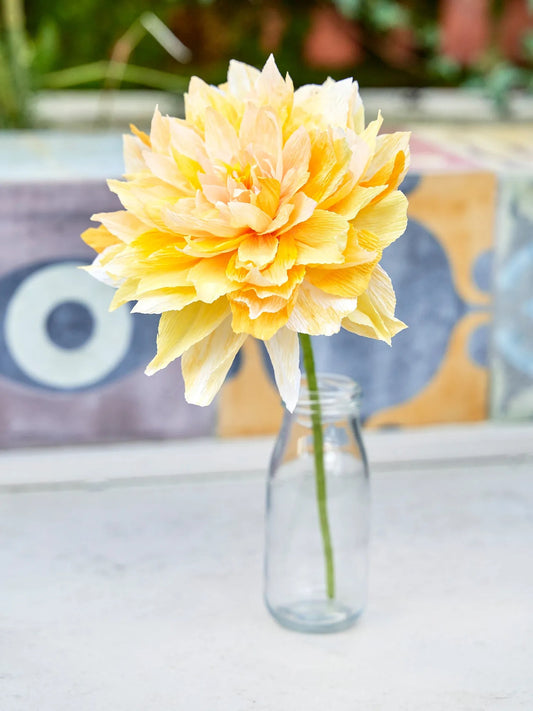 Yellow Tonal Crepe Paper Dahlia Flower