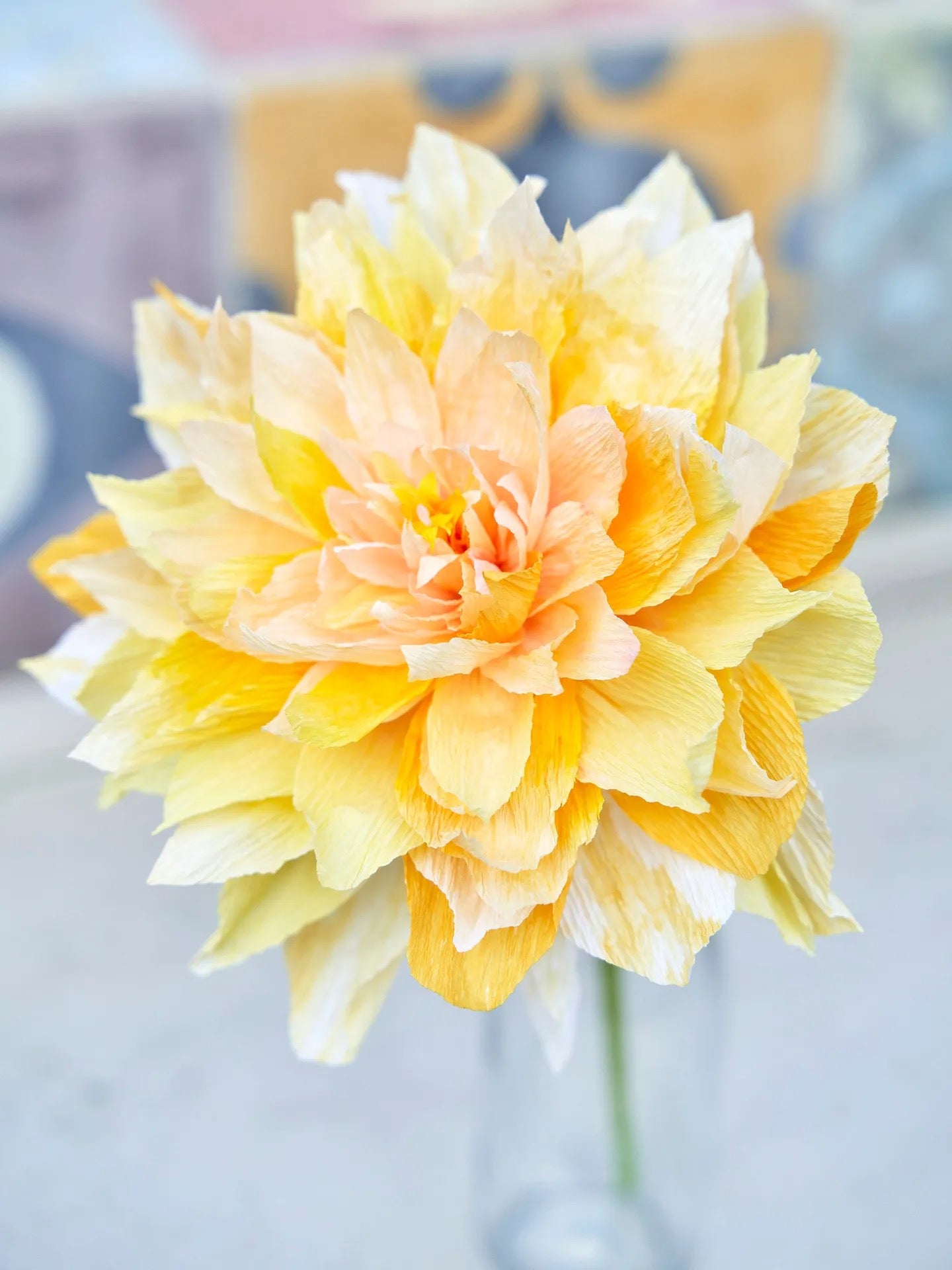 Yellow Tonal Crepe Paper Dahlia Flower