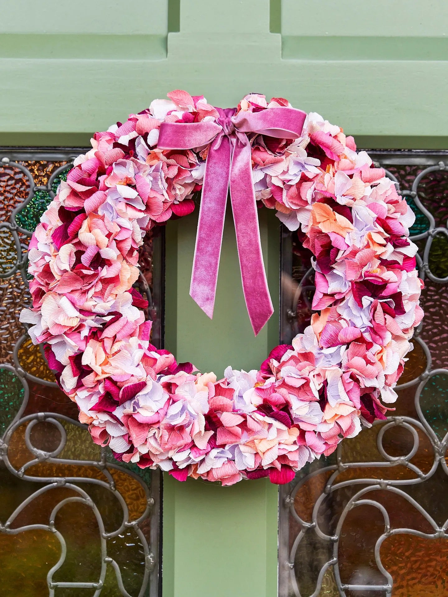 Purple, Pink & Orange Crepe Paper Wreath 40cm