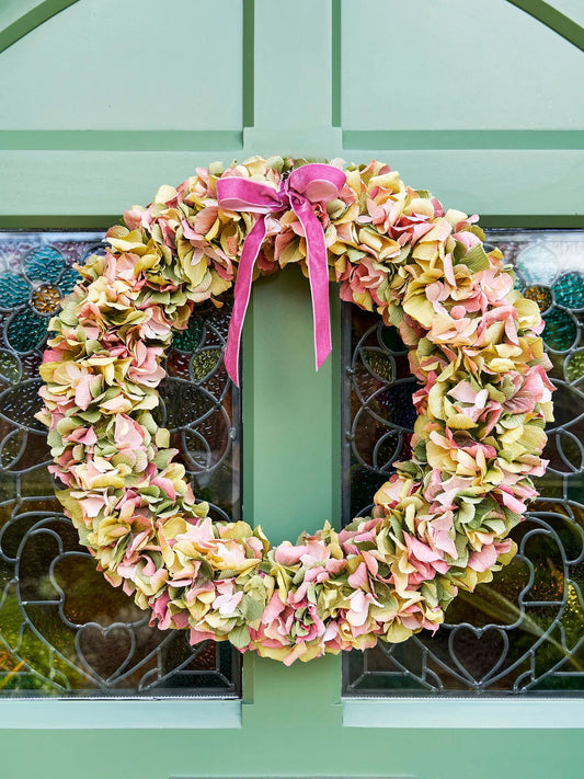 Soft Greens & Pink Crepe Paper Wreath 50cm