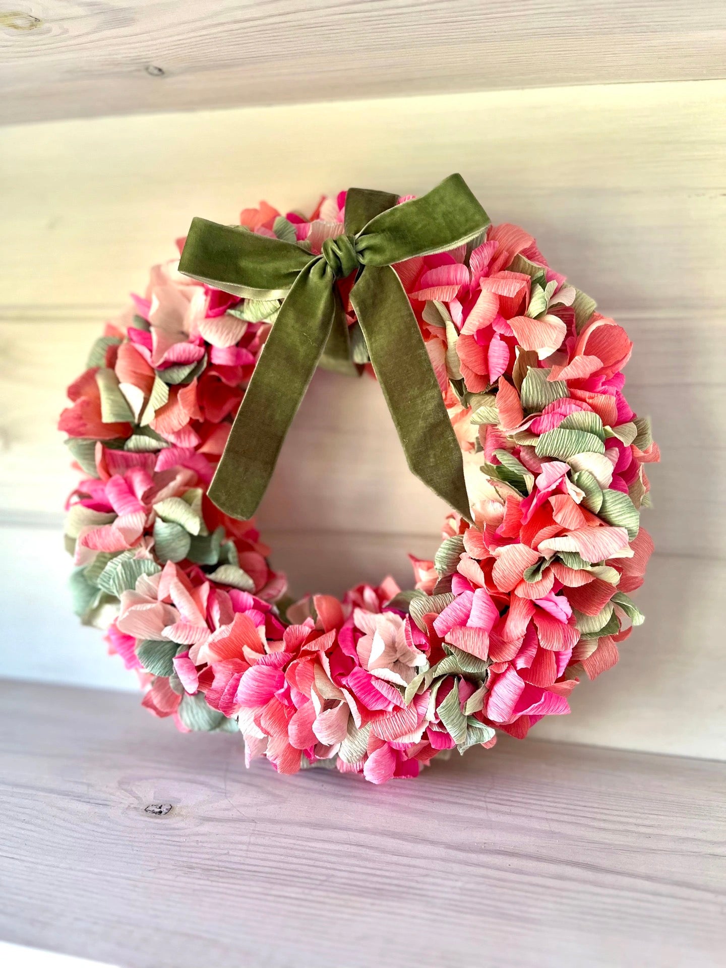 Turquoise, Coral & Pink Crepe Paper Wreath 30cm