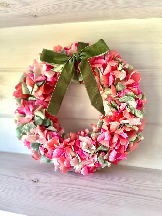 Turquoise, Coral & Pink Crepe Paper Wreath 30cm