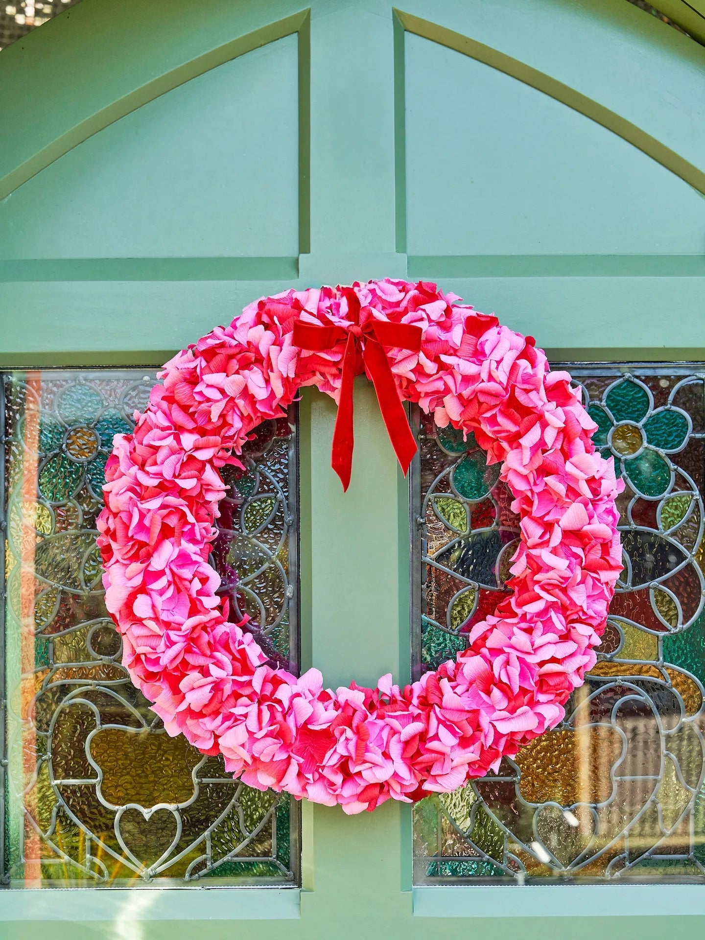 Hot Pink & Red Crepe Paper Wreath 50cm