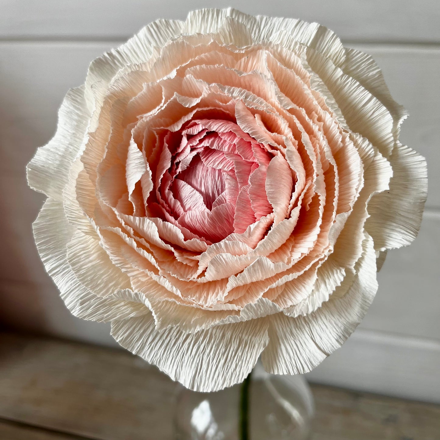 Pink & Cream Crepe Paper Rose