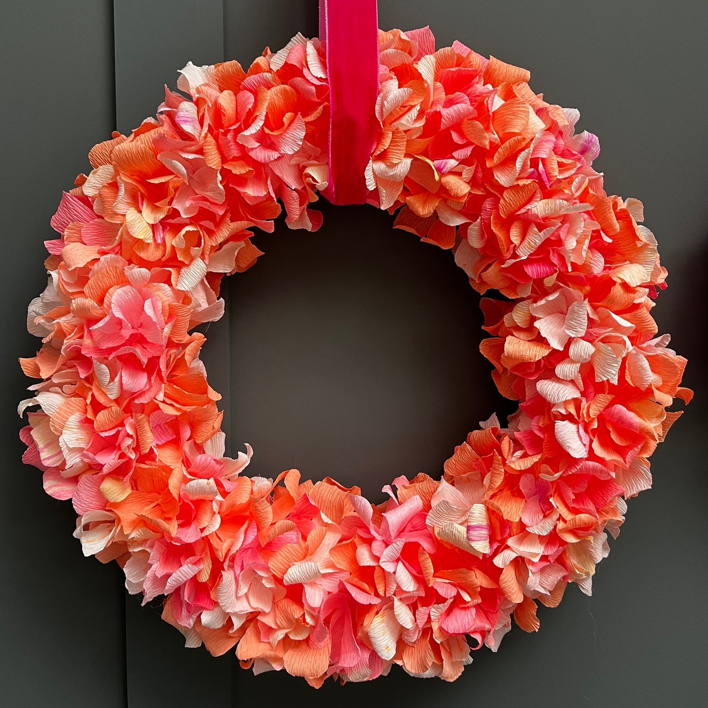 Orange & Pink Crepe Paper Wreath | Multiple Sizes Available