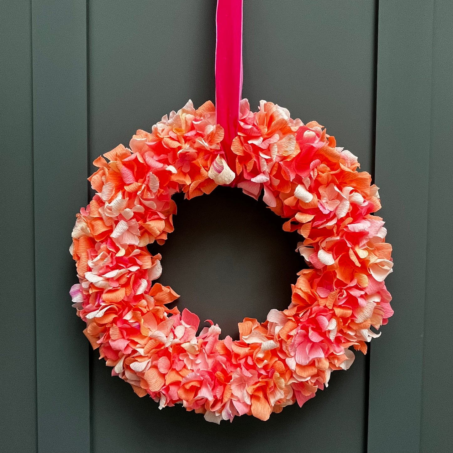 Orange & Pink Crepe Paper Wreath | Multiple Sizes Available