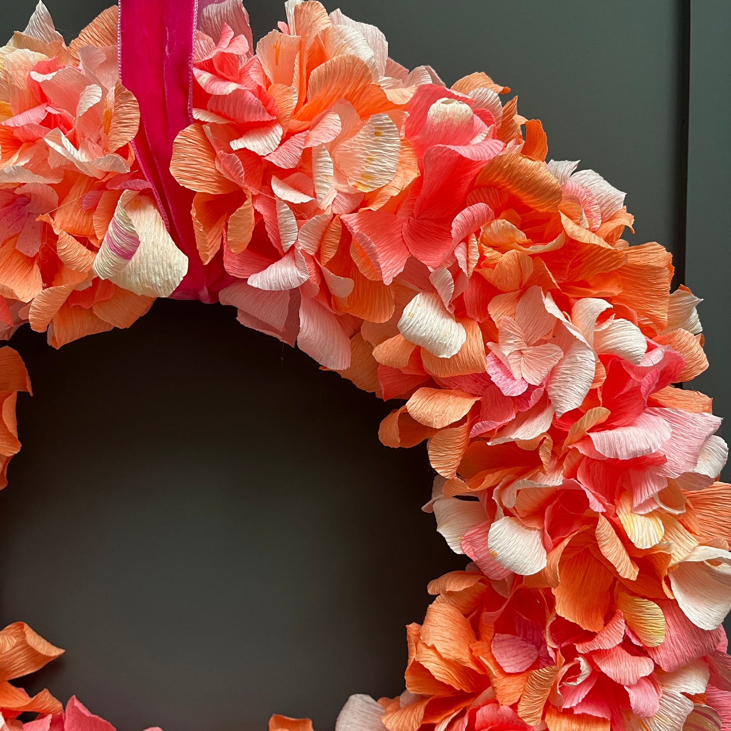 Orange & Pink Crepe Paper Wreath | Multiple Sizes Available