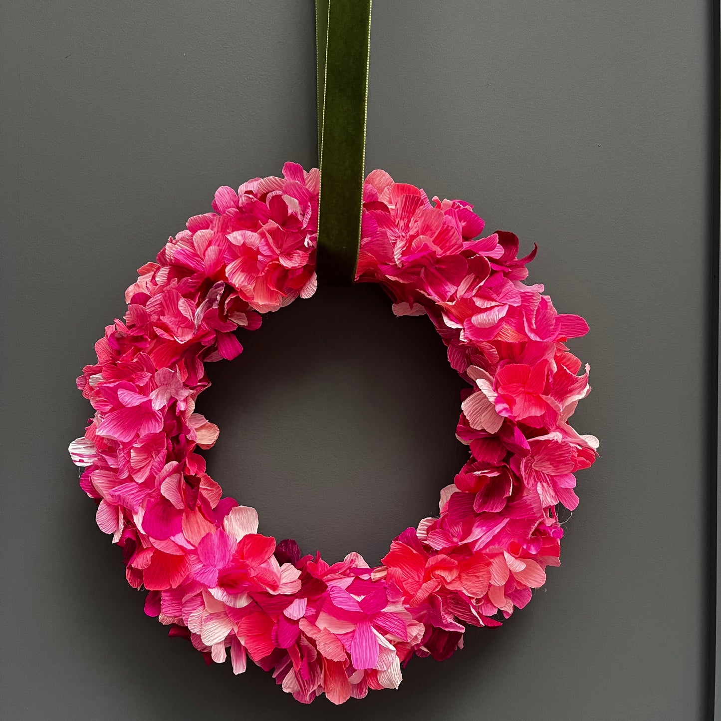 Magenta Pink & Coral Assorted Crepe Paper Wreath 27cm