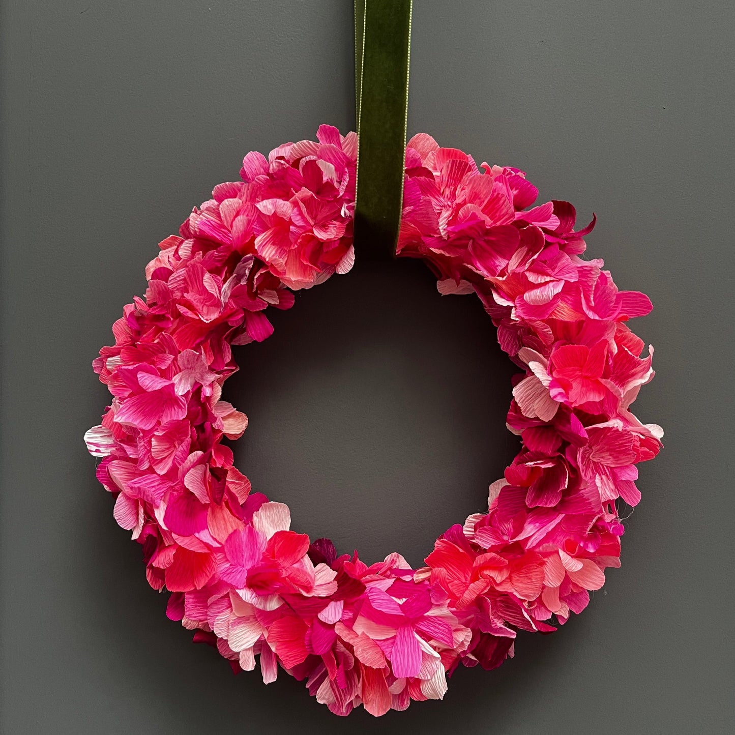 Magenta Pink & Coral Assorted Crepe Paper Wreath 27cm