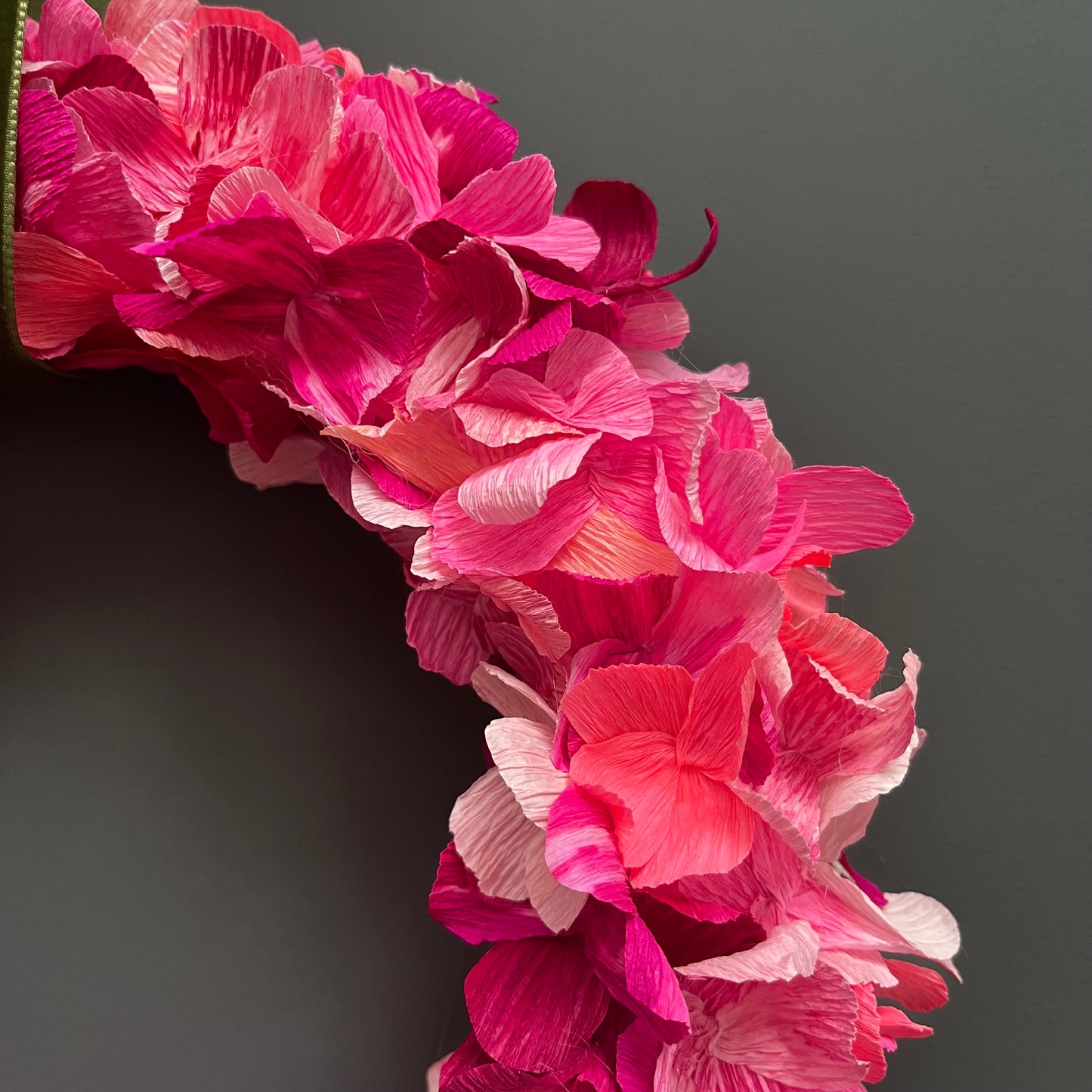 Magenta Pink & Coral Assorted Crepe Paper Wreath 27cm