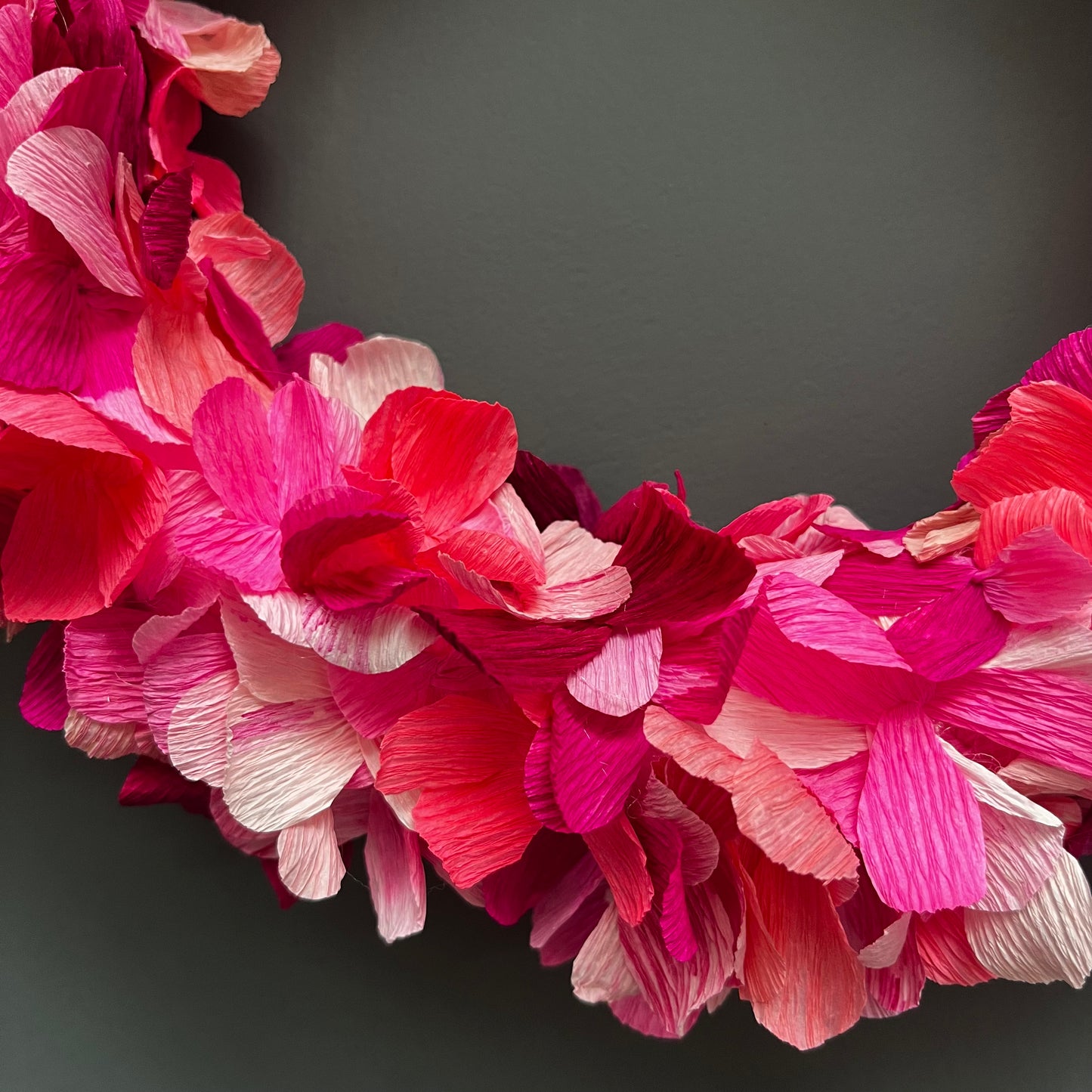 Magenta Pink & Coral Assorted Crepe Paper Wreath 27cm