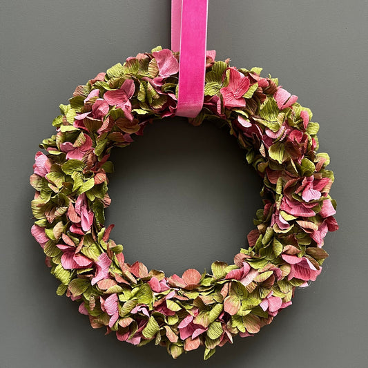 Green & Dusky Pink Crepe Paper Wreath 27cm