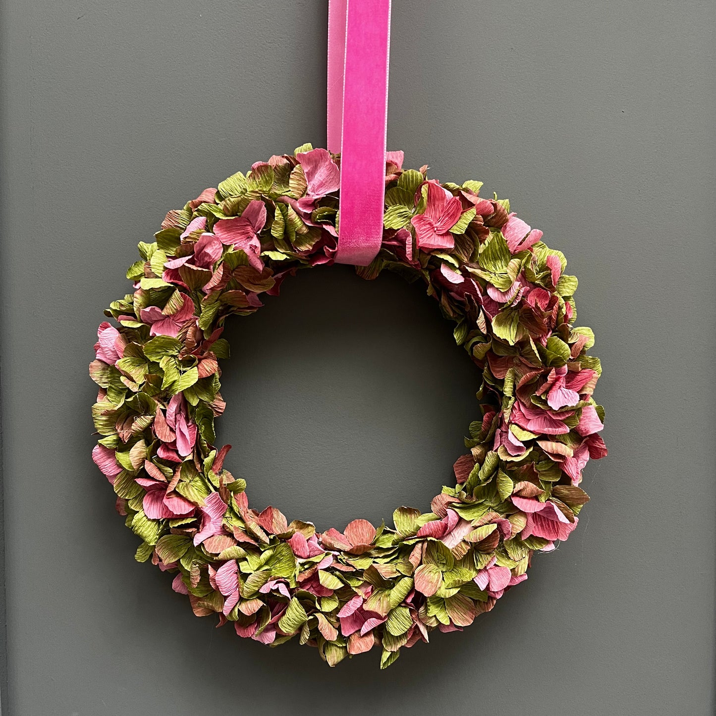 Green & Dusky Pink Crepe Paper Wreath 27cm