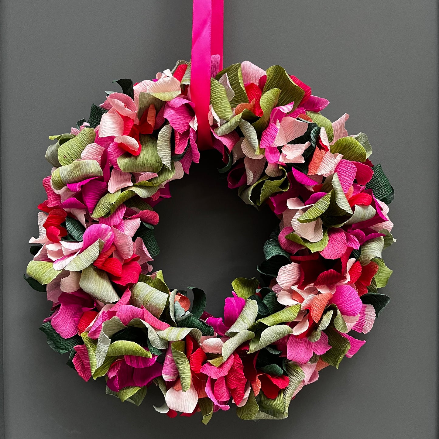 Pink & Green Assorted Crepe Paper Wreath | Multiple Sizes Available