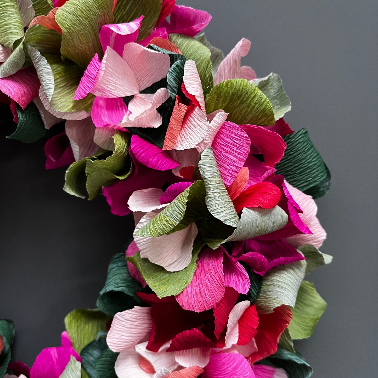 Pink & Green Assorted Crepe Paper Wreath | Multiple Sizes Available