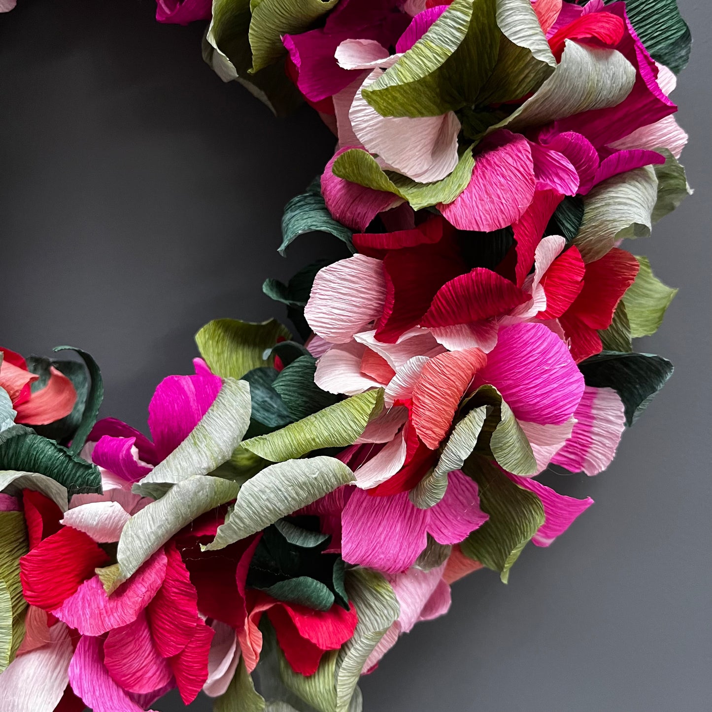 Pink & Green Assorted Crepe Paper Wreath | Multiple Sizes Available