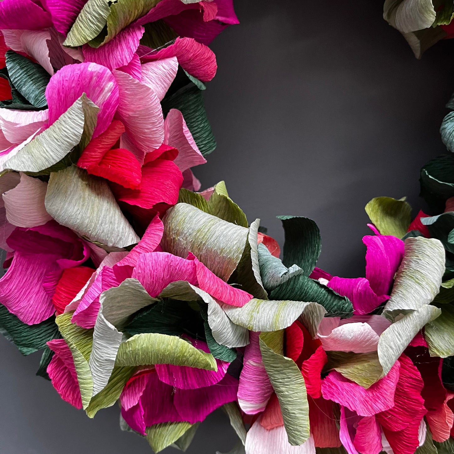 Pink & Green Assorted Crepe Paper Wreath | Multiple Sizes Available