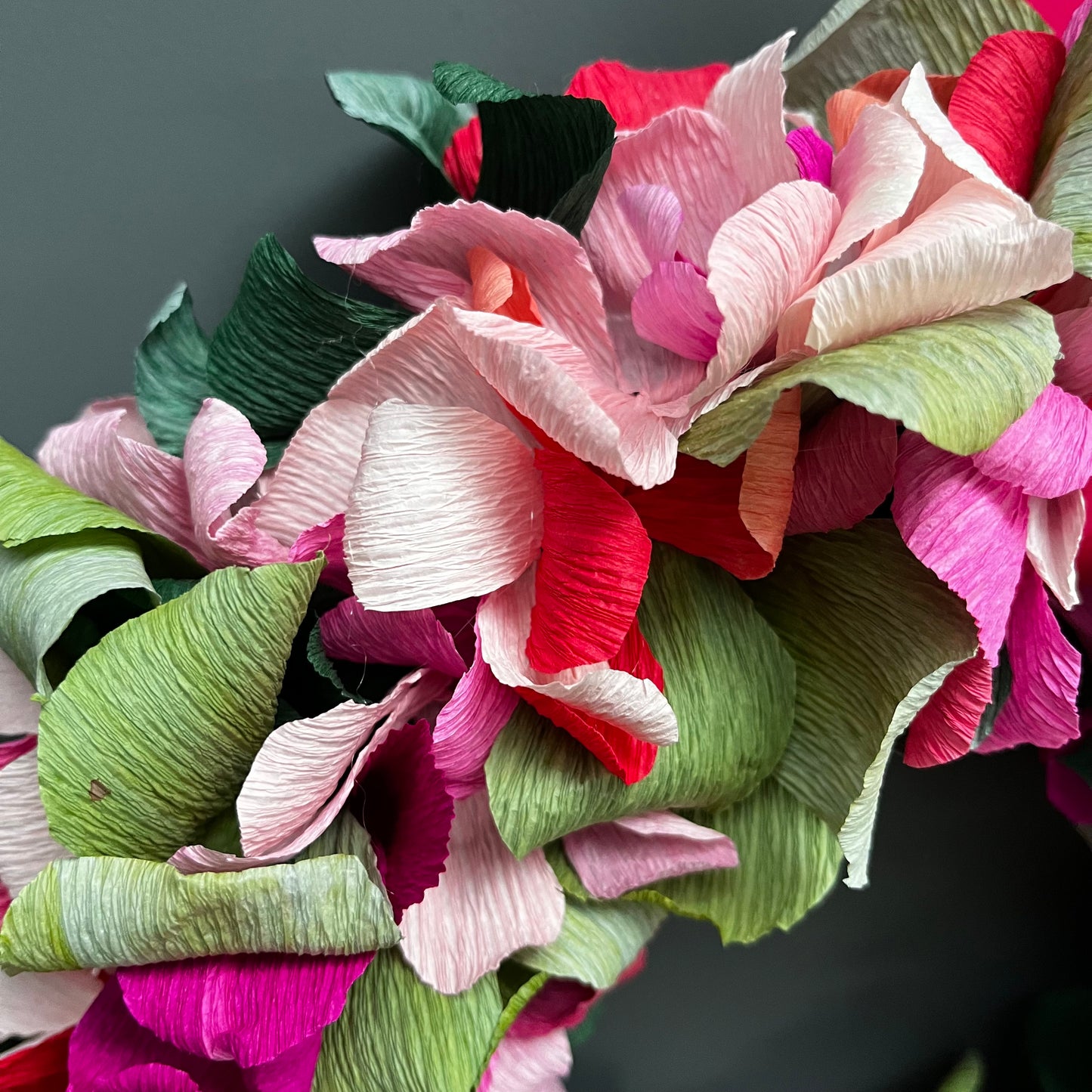 Pink & Green Assorted Crepe Paper Wreath | Multiple Sizes Available