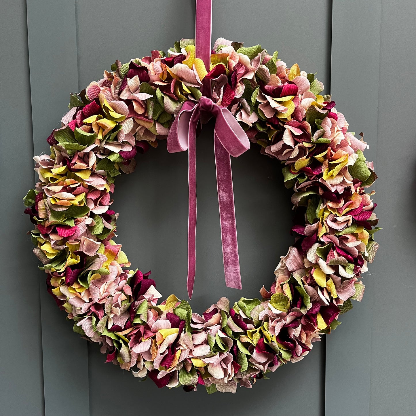 Green, Plum & Pink Crepe Paper Christmas Wreath | Multiple Sizes Available