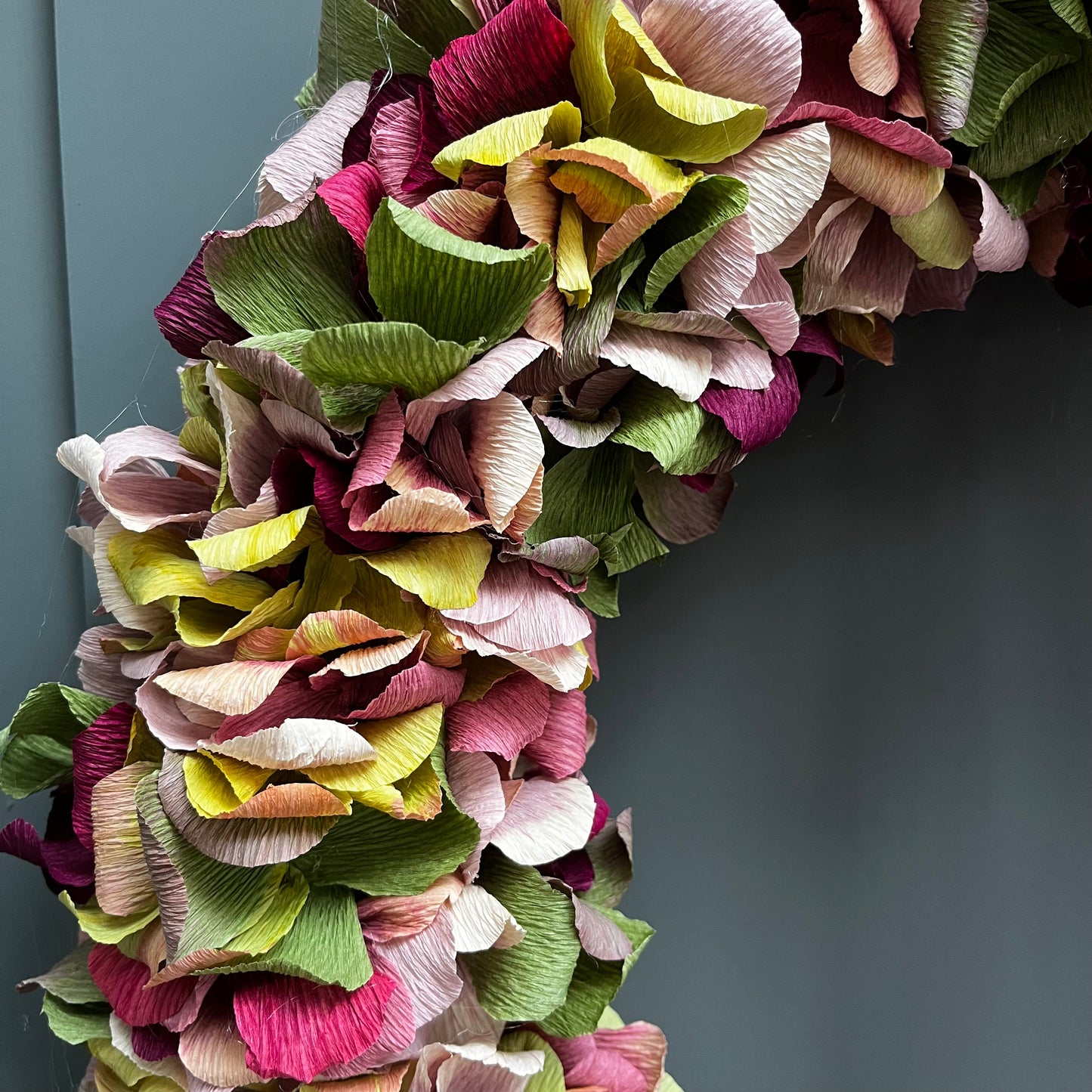 Green, Plum & Pink Crepe Paper Christmas Wreath | Multiple Sizes Available