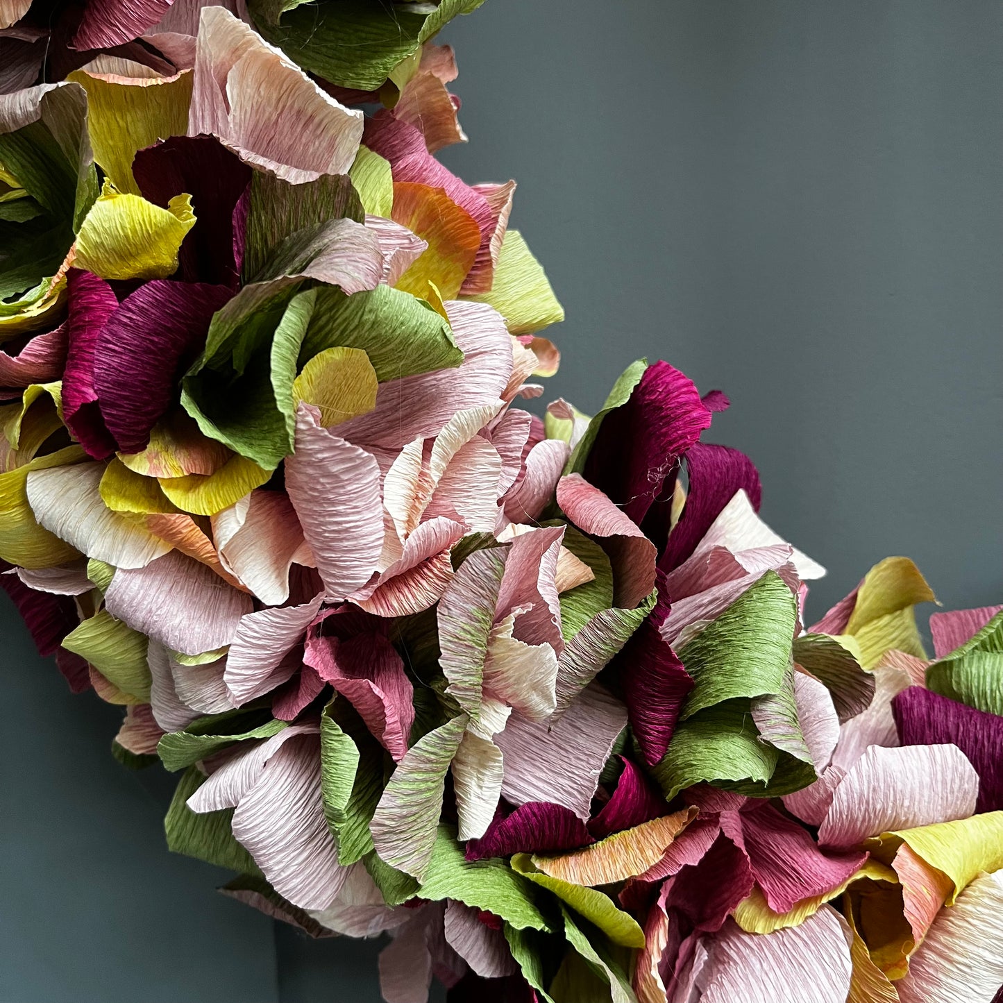 Green, Plum & Pink Crepe Paper Christmas Wreath | Multiple Sizes Available