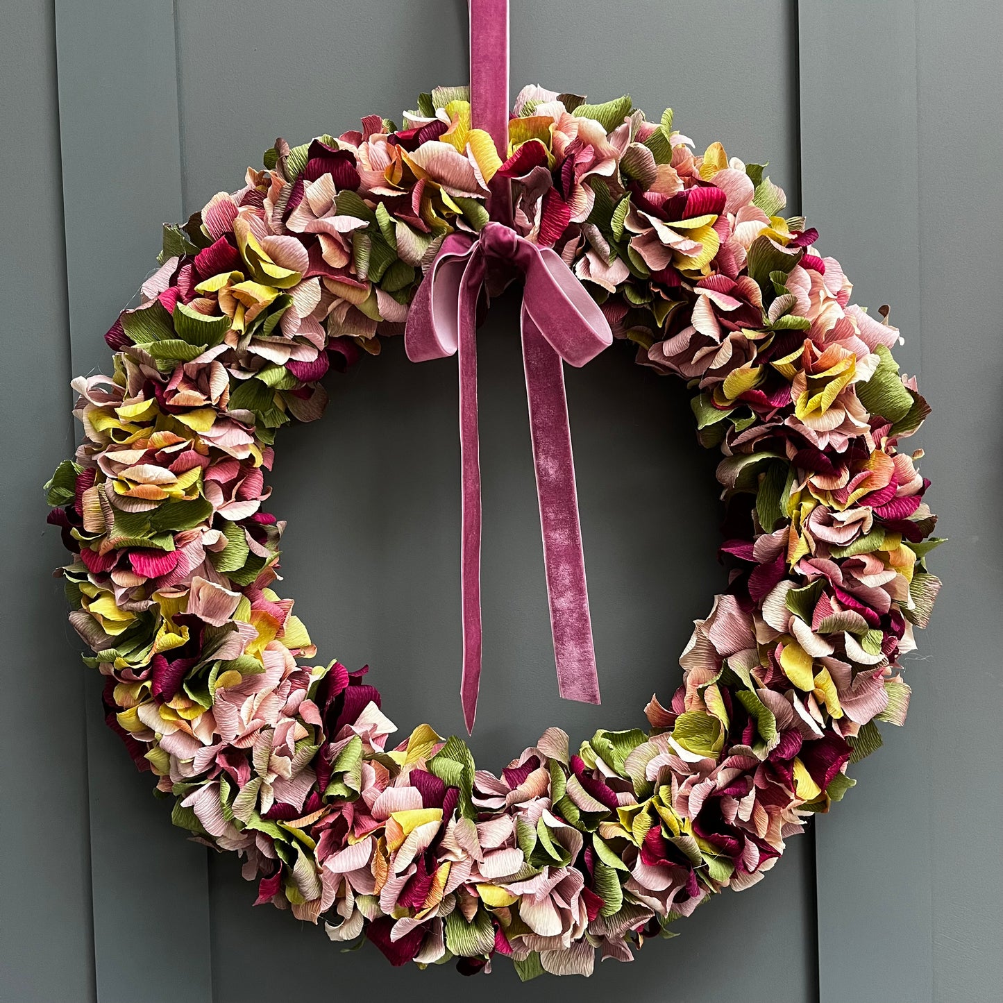 Green, Plum & Pink Crepe Paper Christmas Wreath | Multiple Sizes Available