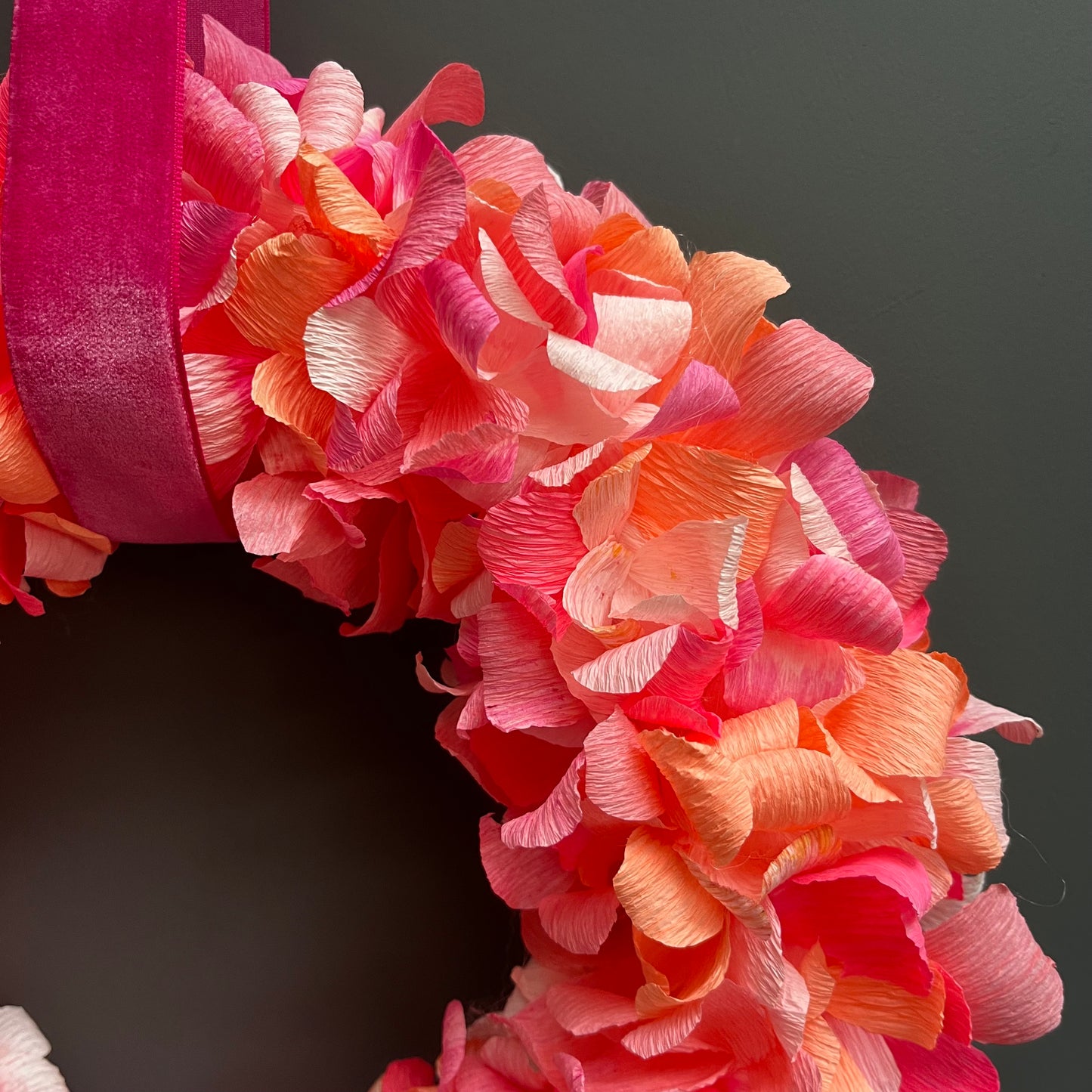 Orange & Pink Crepe Paper Wreath | Multiple Sizes Available