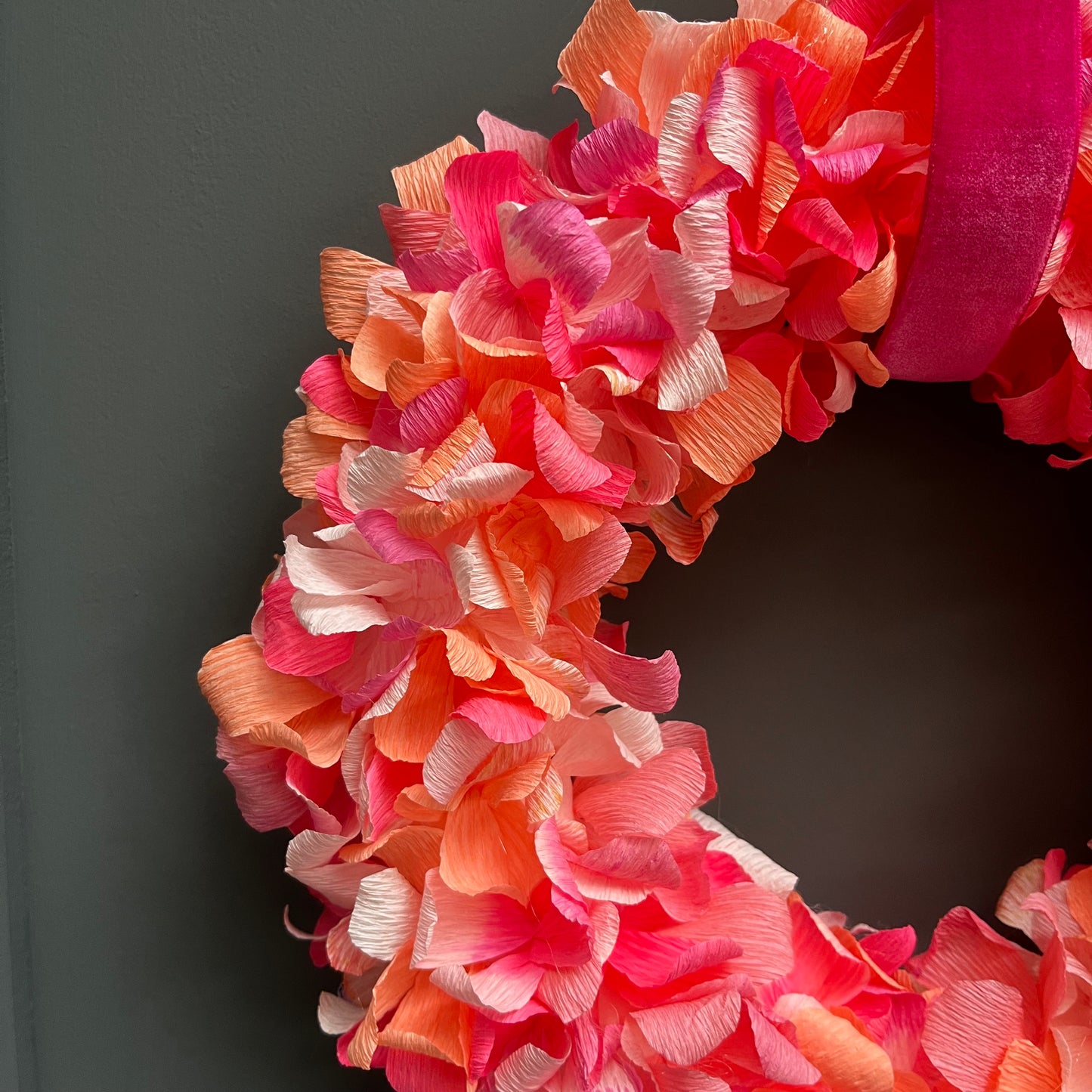 Orange & Pink Crepe Paper Wreath | Multiple Sizes Available