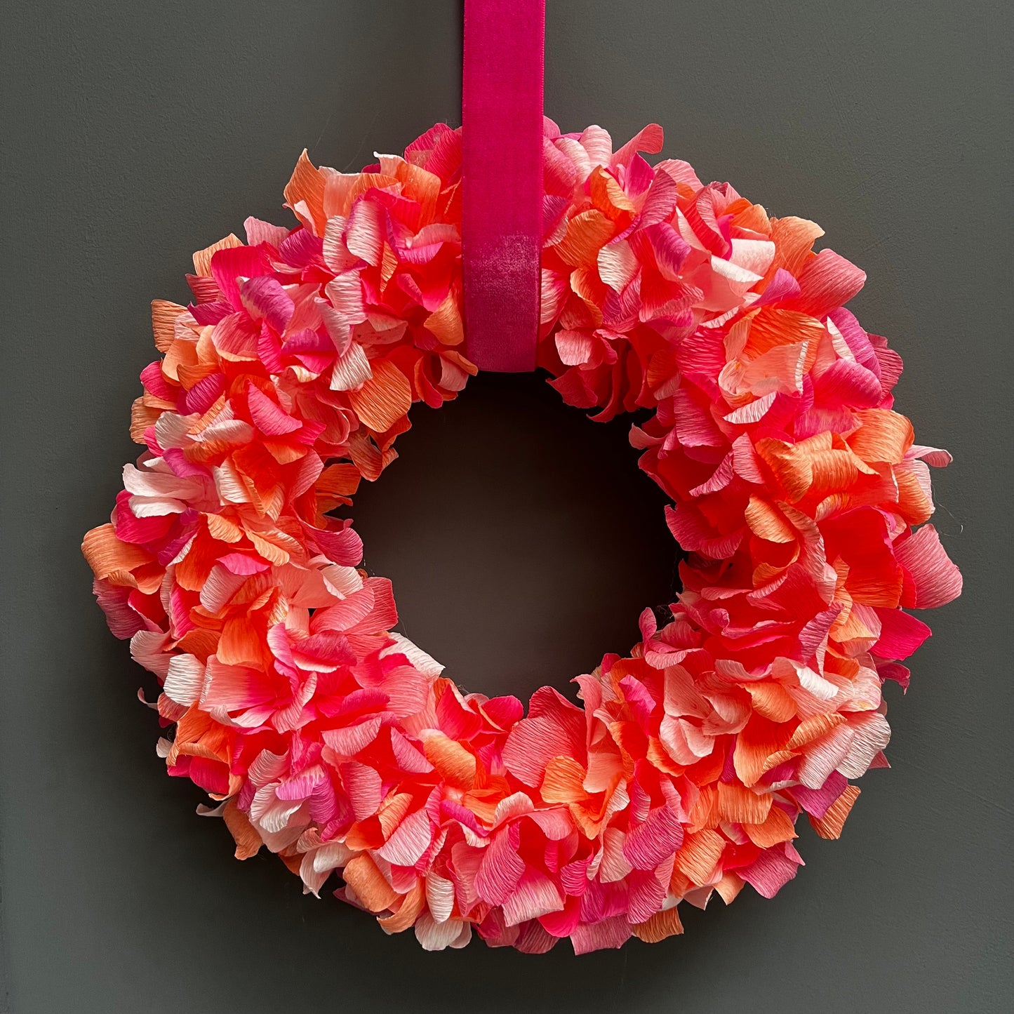 Orange & Pink Crepe Paper Wreath | Multiple Sizes Available