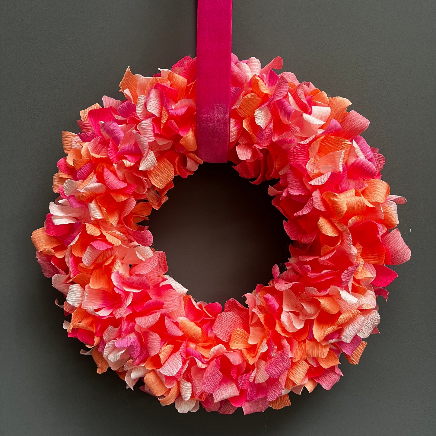 Orange & Pink Crepe Paper Wreath | Multiple Sizes Available