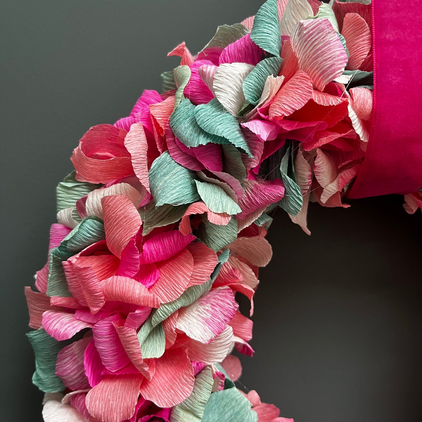 Turquoise, Coral & Pink Crepe Paper Christmas Wreath | Multiple Sizes Available