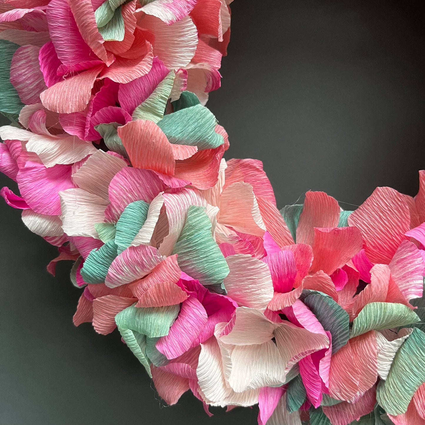 Turquoise, Coral & Pink Crepe Paper Christmas Wreath | Multiple Sizes Available