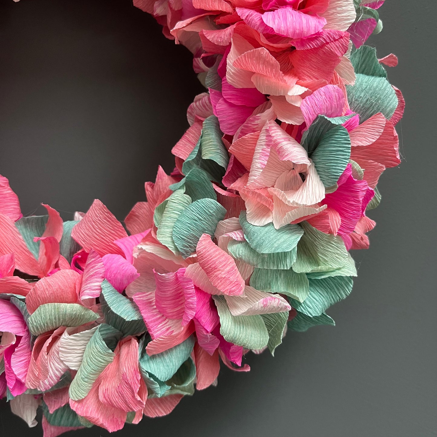 Turquoise, Coral & Pink Crepe Paper Christmas Wreath | Multiple Sizes Available