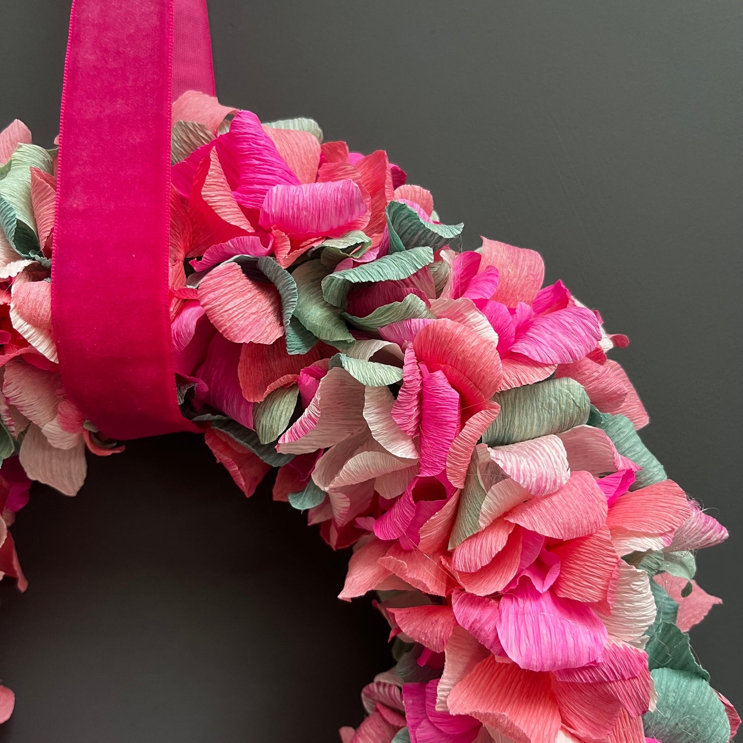 Turquoise, Coral & Pink Crepe Paper Christmas Wreath | Multiple Sizes Available