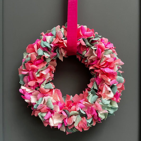 Turquoise, Coral & Pink Crepe Paper Christmas Wreath | Multiple Sizes Available