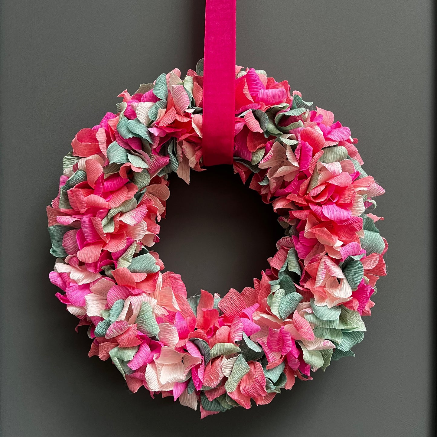 Turquoise, Coral & Pink Crepe Paper Christmas Wreath | Multiple Sizes Available