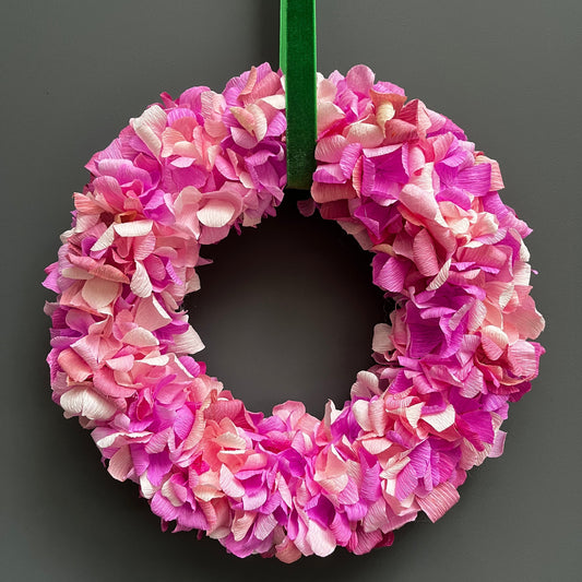 Fuchsia & Pink Crepe Paper Christmas Wreath | Multiple Sizes Available