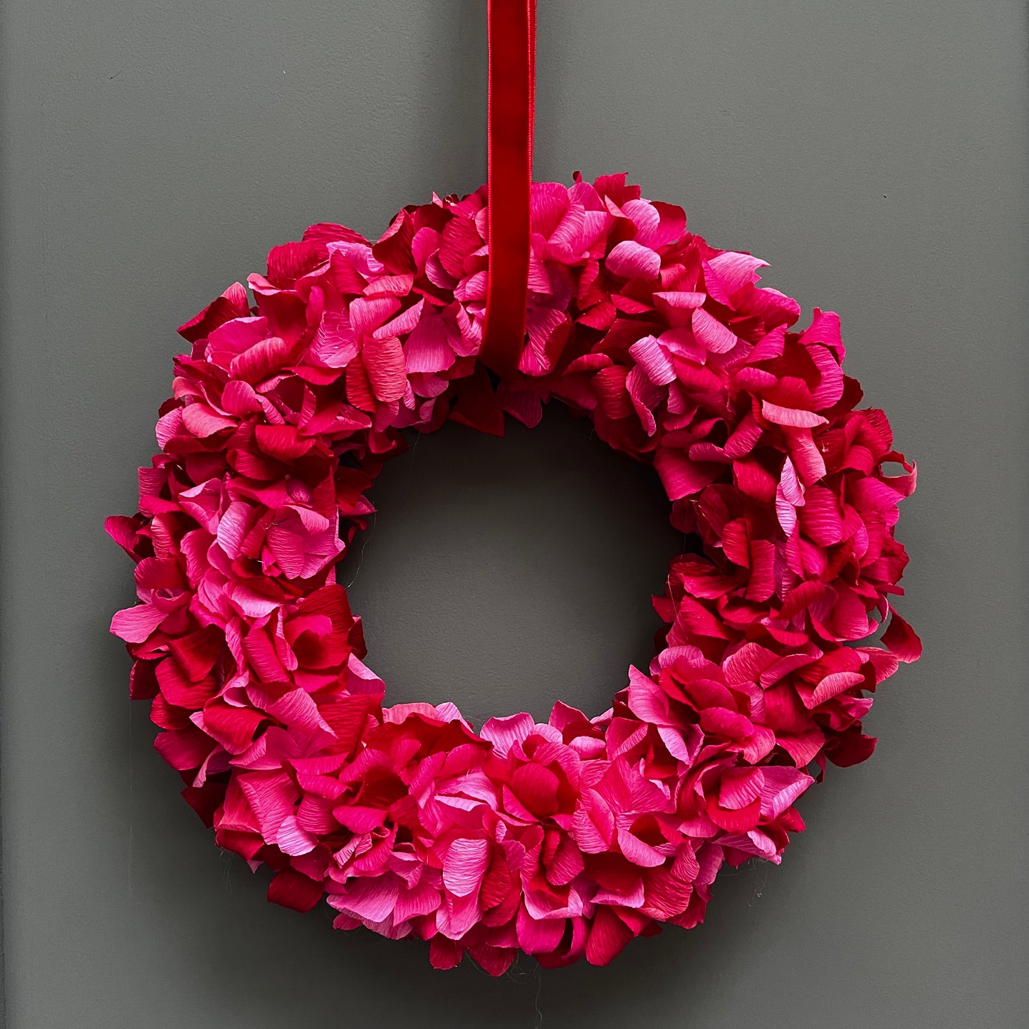 Winter Red & Pink Crepe Paper Christmas Wreath | Multiple Sizes Available