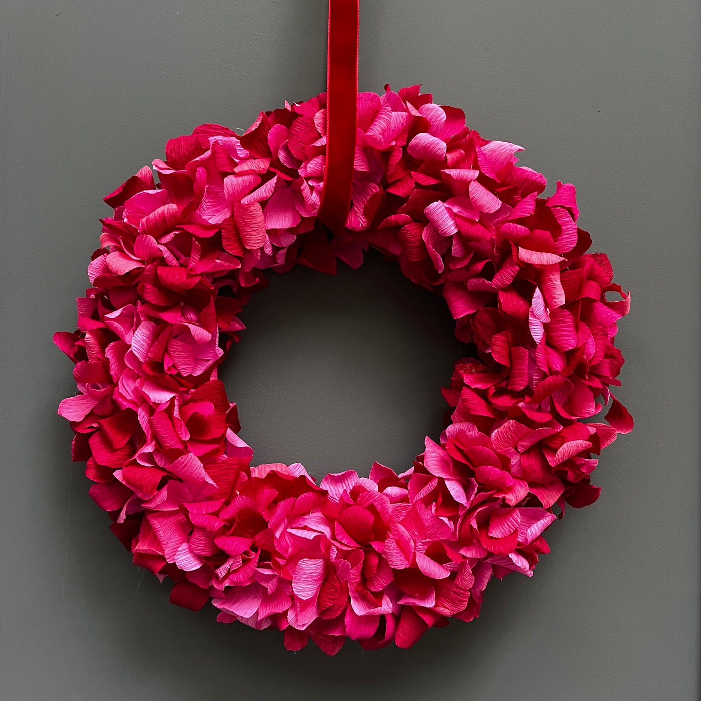 Winter Red & Pink Crepe Paper Christmas Wreath | Multiple Sizes Available