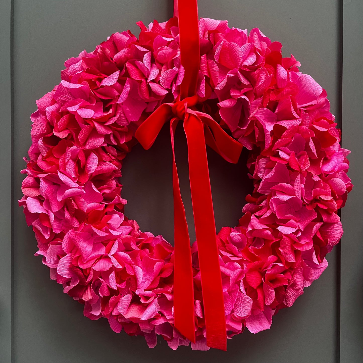 Hot Pink & Red Crepe Paper Wreath | Multiple Sizes Available