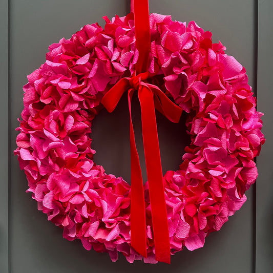 Hot Pink & Red Crepe Paper Wreath | Multiple Sizes Available