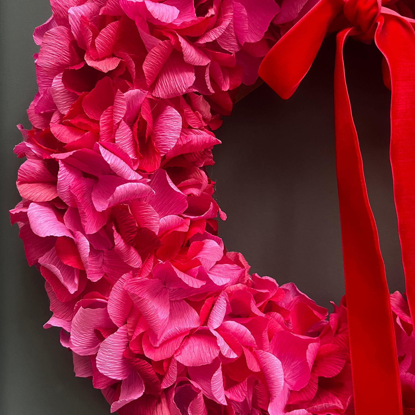 Hot Pink & Red Crepe Paper Wreath | Multiple Sizes Available