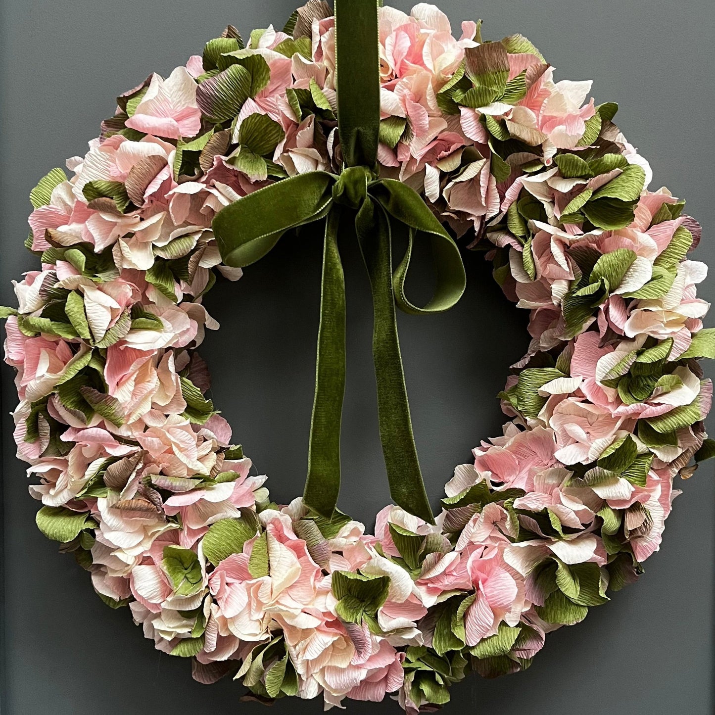 Soft Pink, Cream & Green Crepe Paper Wreath | Multiple Sizes Available