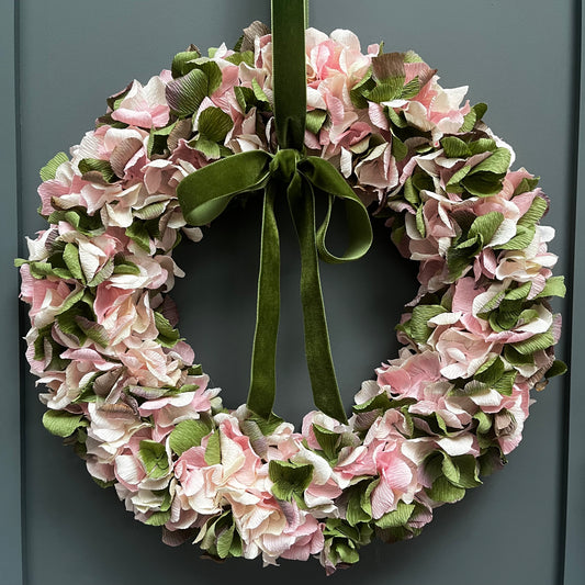 Soft Pink, Cream & Green Crepe Paper Wreath | Multiple Sizes Available