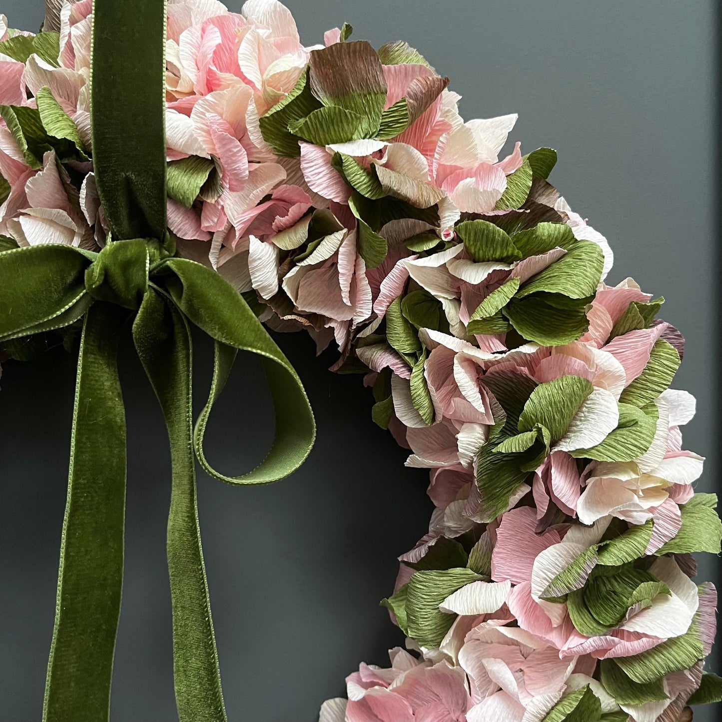 Soft Pink, Cream & Green Crepe Paper Wreath | Multiple Sizes Available