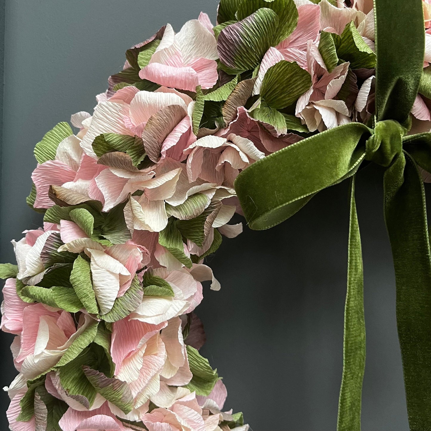 Soft Pink, Cream & Green Crepe Paper Wreath | Multiple Sizes Available